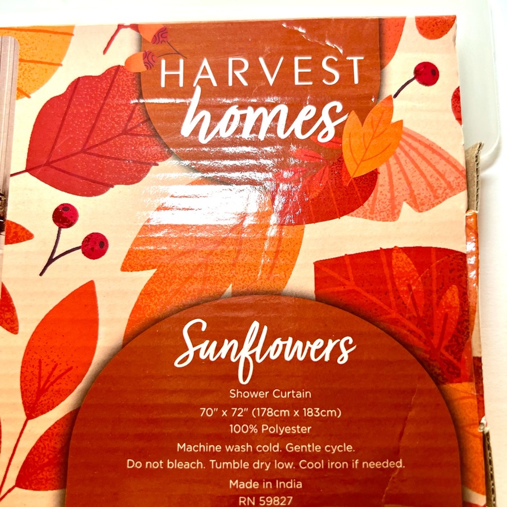 Harvest Sunflowers Fabric Shower Curtain Yellow Rust Orange Bold Colors - Picture 7 of 11
